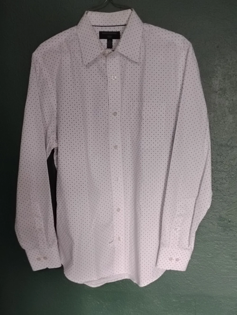 Banana Republic White Dress Shirt with Navy Micro-Dot Pattern